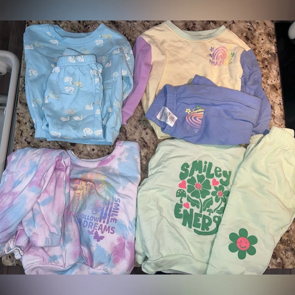 Garanimals Kids Matching Pajama Sets - Pastel Blue, Lavender, Mint & Tie-Dye